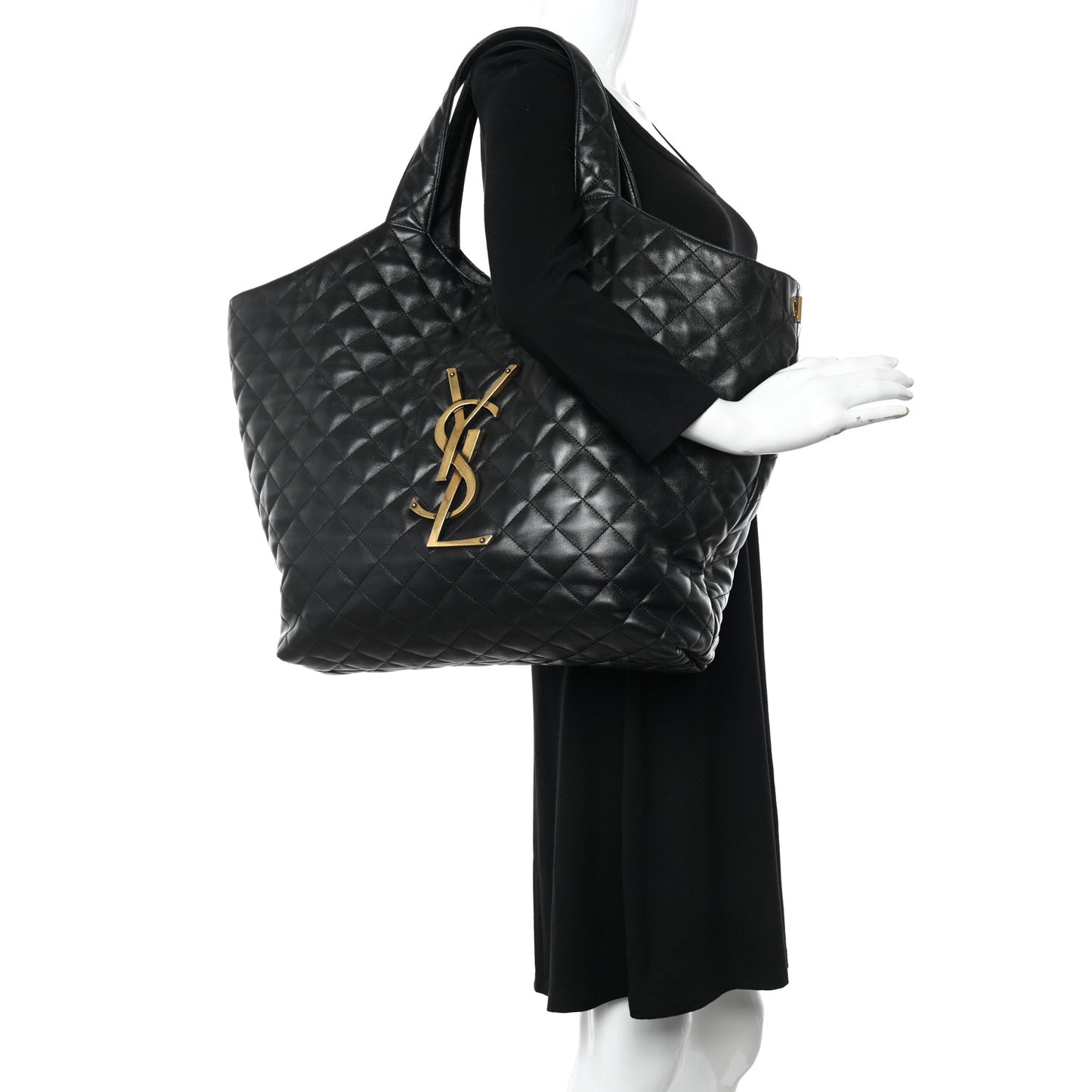 Lambskin Quilted Maxi Icare Shopping Tote Black