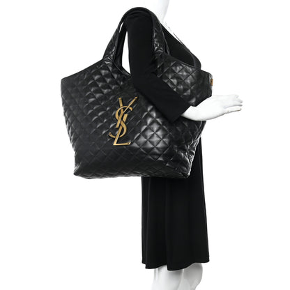 Saint Laurent Lambskin Quilted Maxi Icare Shopping Tote Black 2 of 10