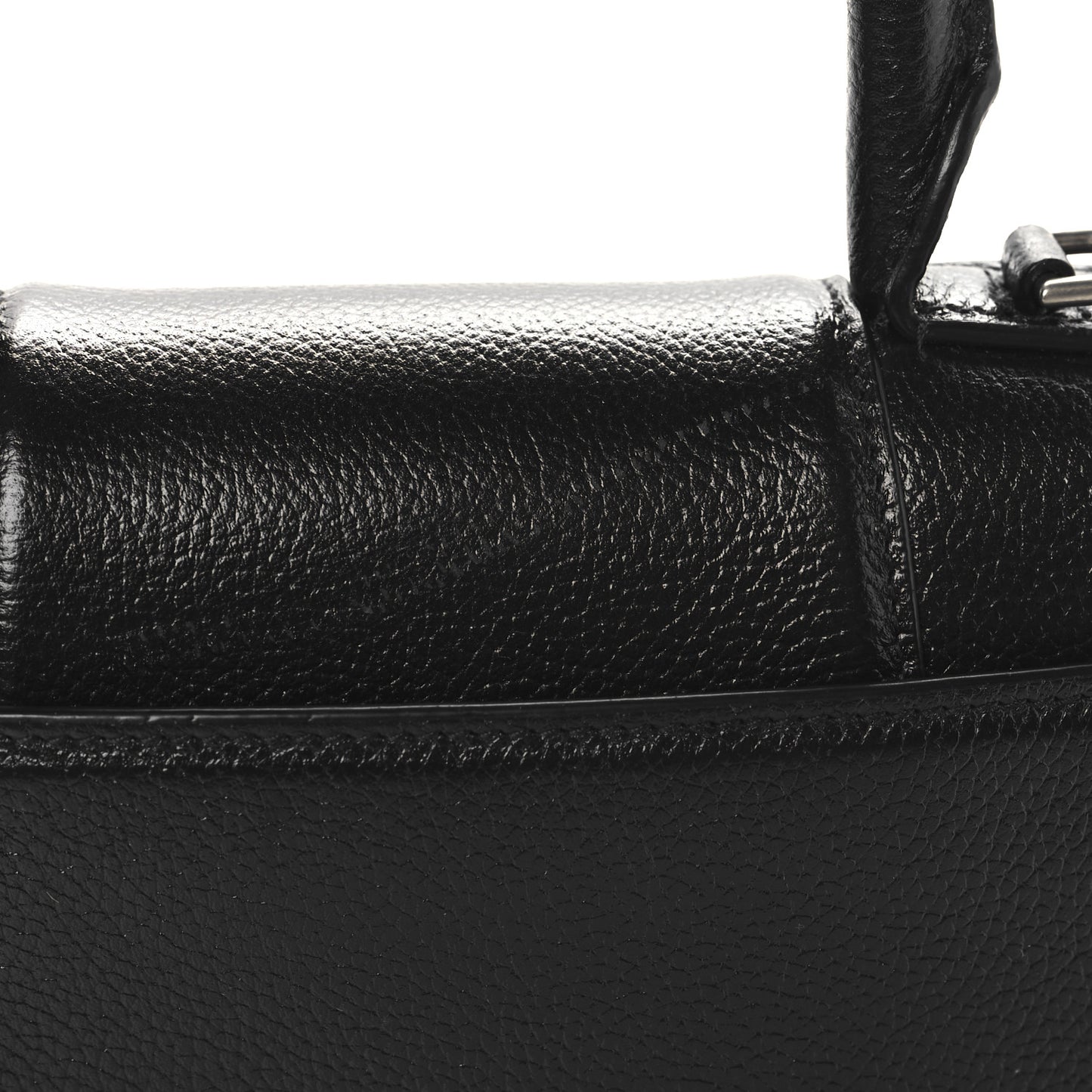 Grained Calfskin Hourglass Top Handle Bag XS Black