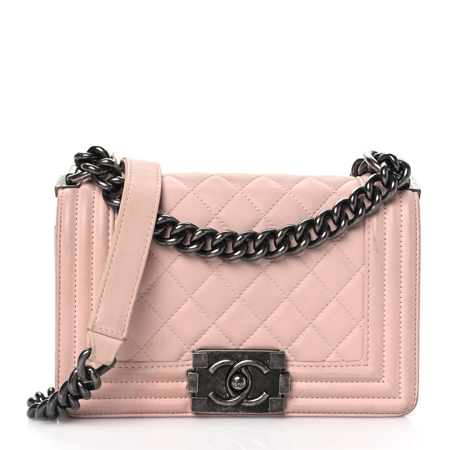 Lambskin Quilted Small Boy Flap Light Pink