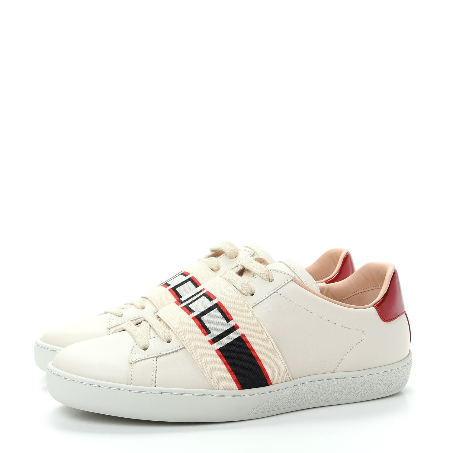 Gucci Calfskin Stripe Womens New Ace Sneakers 35.5 New Mystic White Ecru Red Flame 3 of 10