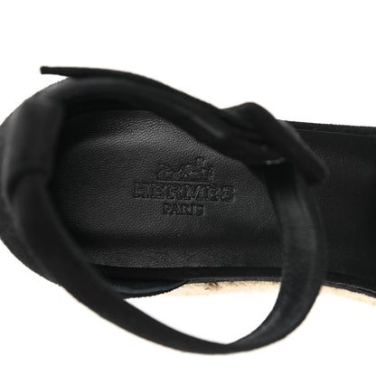 Hermes Suede Elda Espadrille Wedge Sandals 37 Black 7 of 8