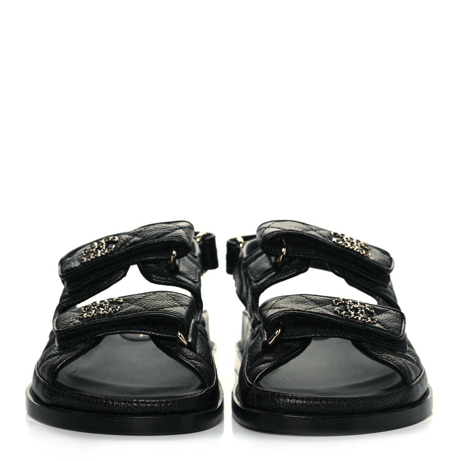 Chanel Grained Calfskin Velcro Dad Sandals 36.5 Black 2 of 8