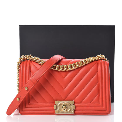 Chanel Calfskin Chevron Quilted Medium Boy Flap Red 11 of 11