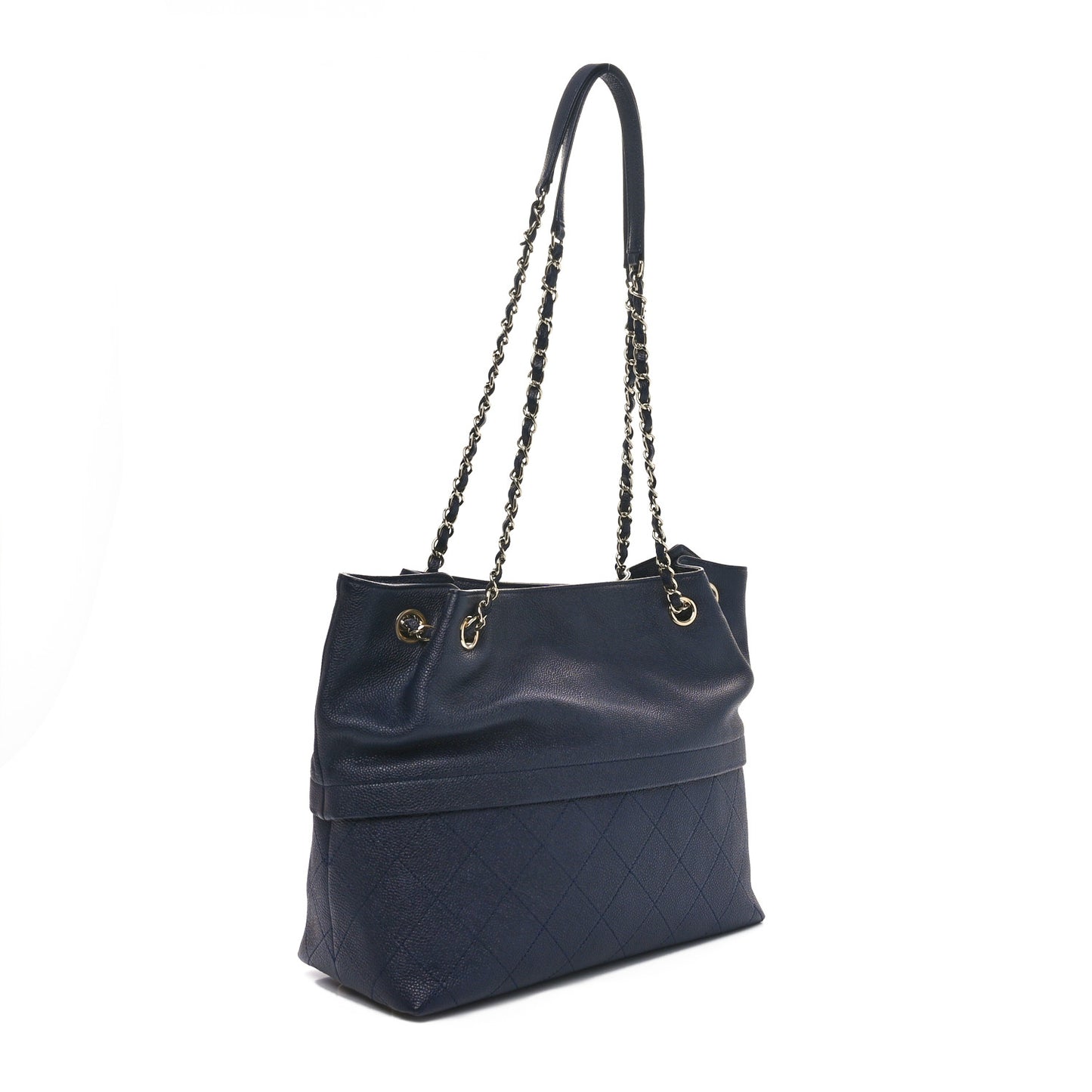 Crumpled Grained Calfskin Zip and Carry Shopping Tote Dark Navy