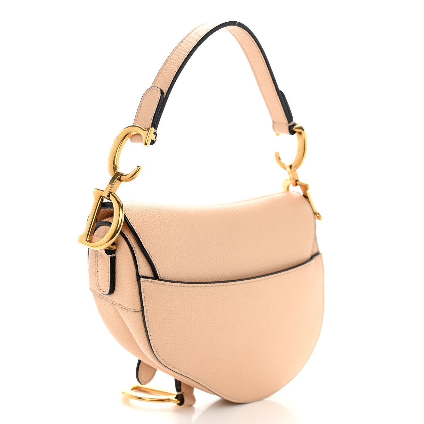 Grained Calfskin Mini Saddle Bag Beige