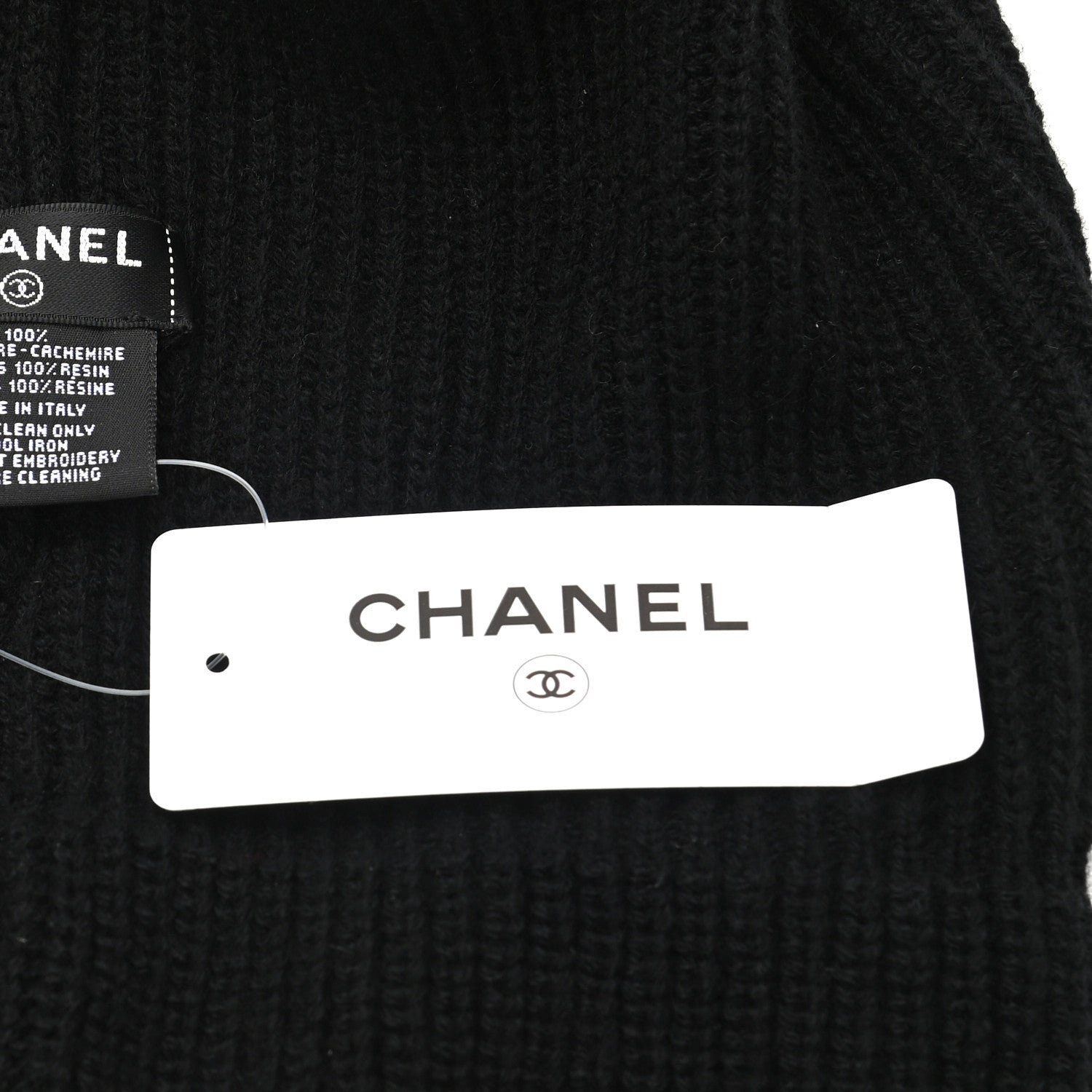 Chanel Cashmere Logo Beanie Hat Black White 4 of 4