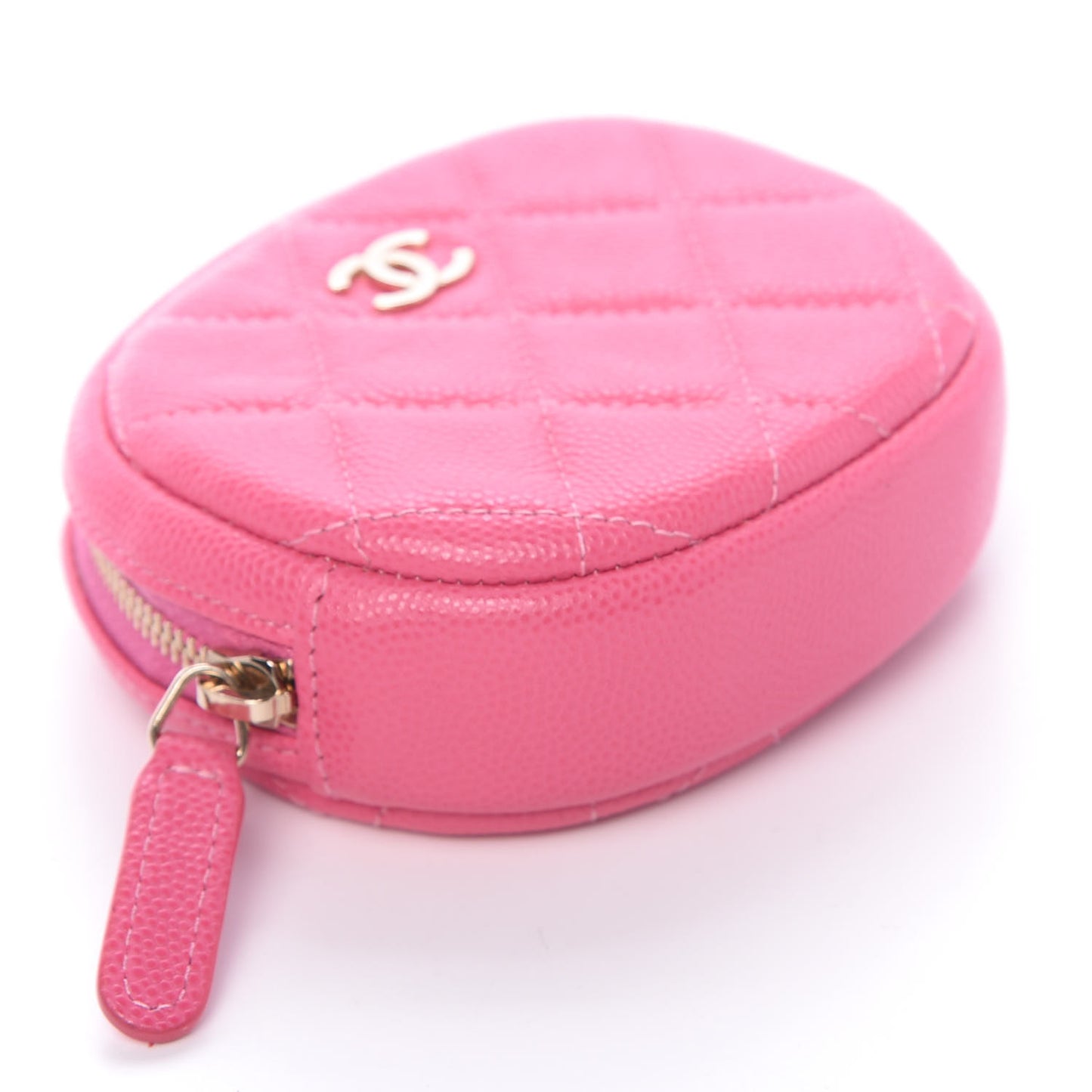 Shiny Caviar Quilted Zip Around Classic Coin Purse Pink
