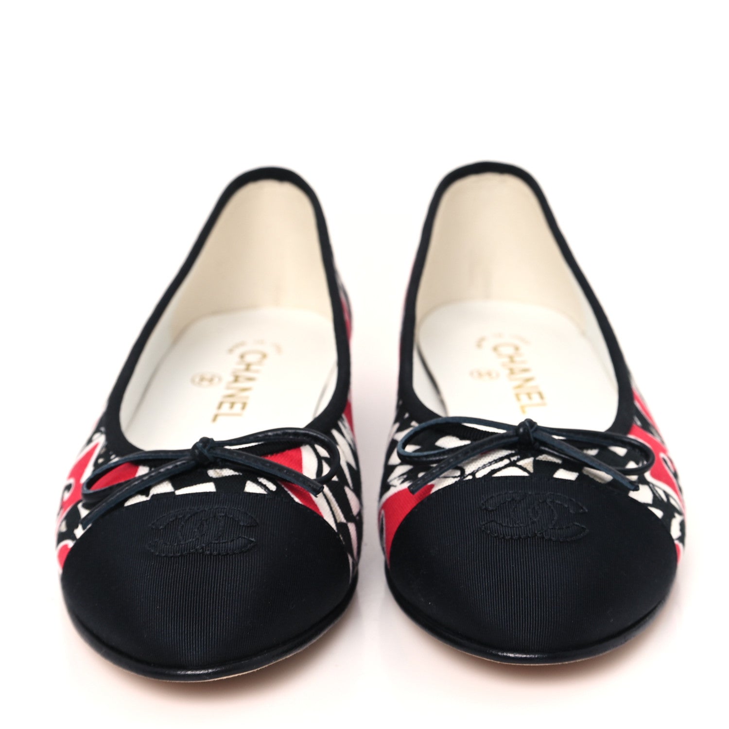 Chanel Canvas Grosgrain Cap Toe CC Ballerina Flats 39 Red Multicolor 3 of 9