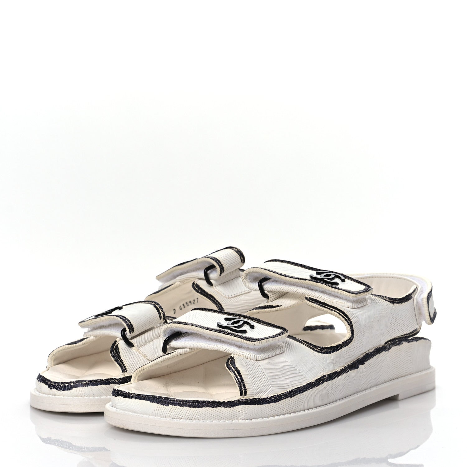 Chanel Calfskin Printed Velcro Dad Sandals 39 White Black 3 of 8