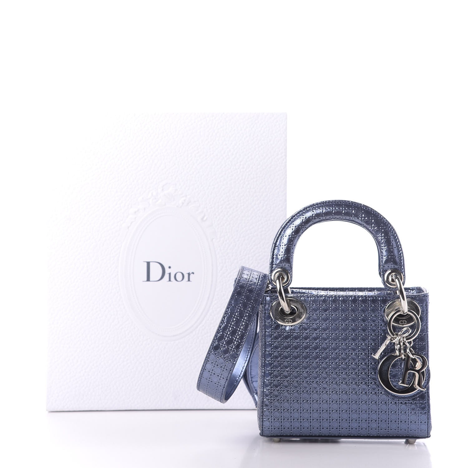 Christian Dior Metallic Patent Micro-Cannage Mini Lady Dior Blue 11 of 11