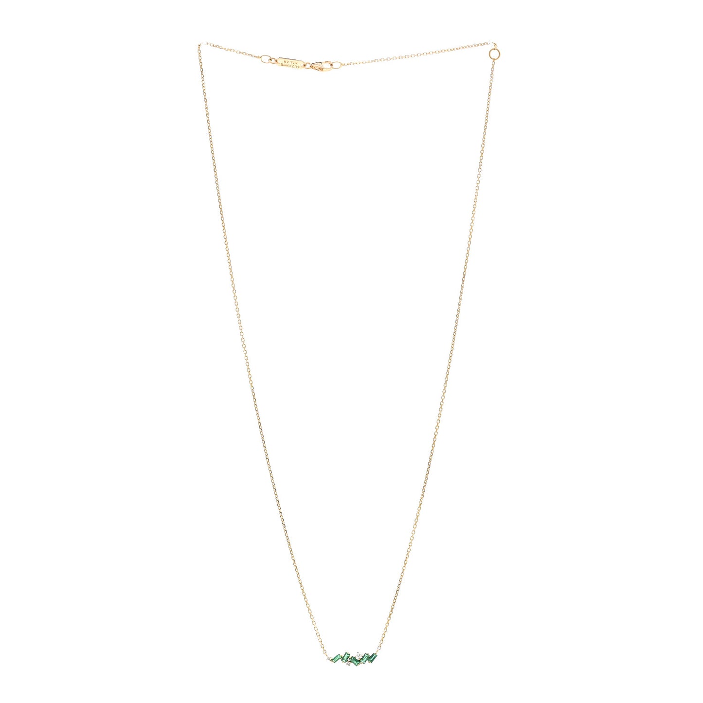 18K Yellow Gold Diamond Emerald Bar Necklace