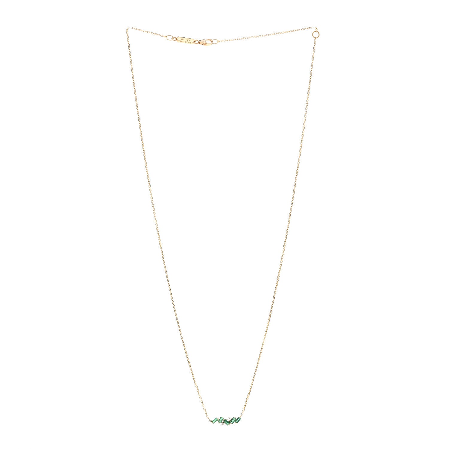 Suzanne Kalan 18K Yellow Gold Diamond Emerald Bar Necklace 3 of 5