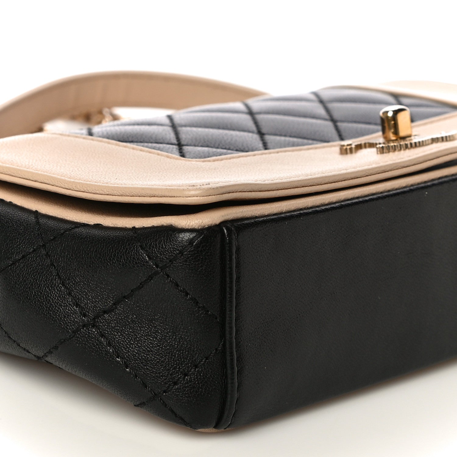 Chanel Sheepskin Quilted Medium Vintage Mademoiselle Flap Beige Black 9 of 12