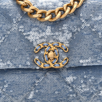 Chanel Sequin Quilted Medium Chanel 19 Flap Light Blue 8 of 10