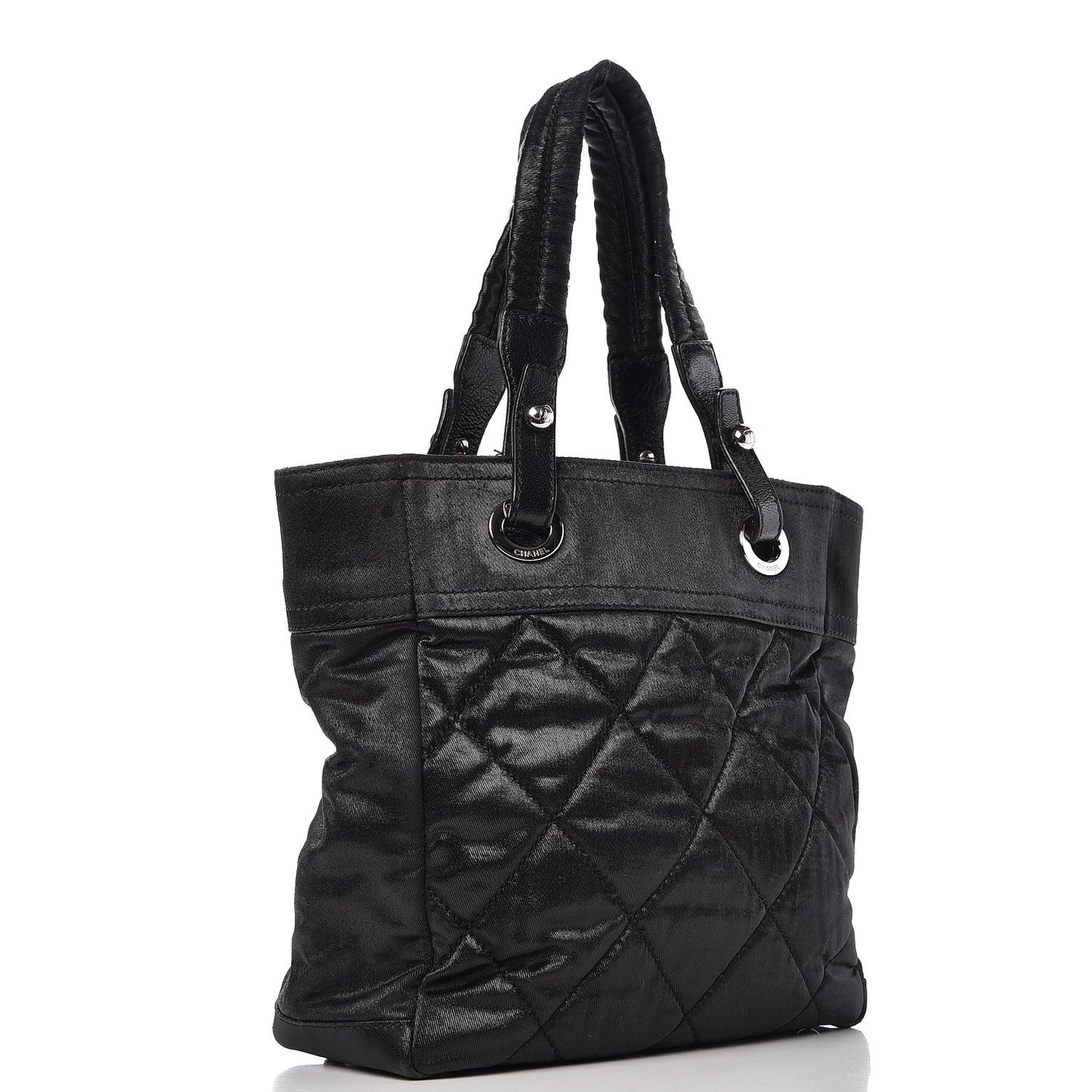 Coated Canvas Quilted Small Paris Biarritz Tote Black