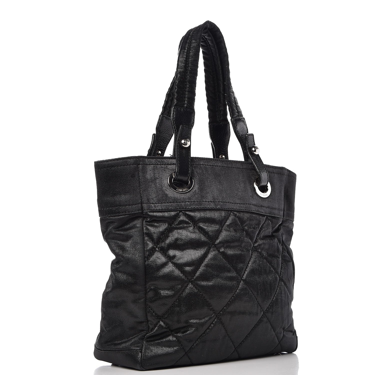Chanel Coated Canvas Quilted Small Paris Biarritz Tote Black 3 of 15