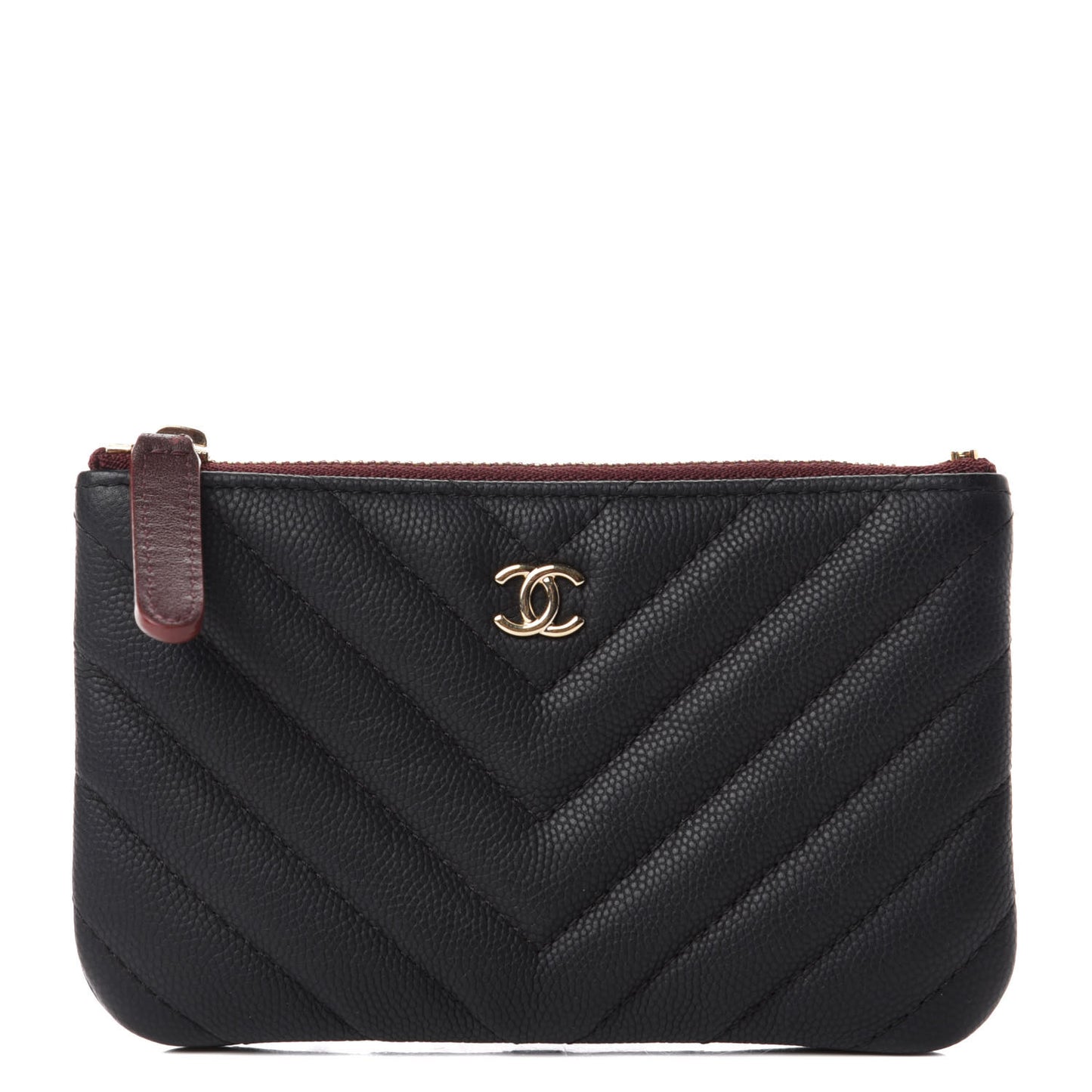 Caviar Chevron Quilted Small Cosmetic Case Black