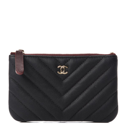 Chanel Caviar Chevron Quilted Small Cosmetic Case Black 1 of 8