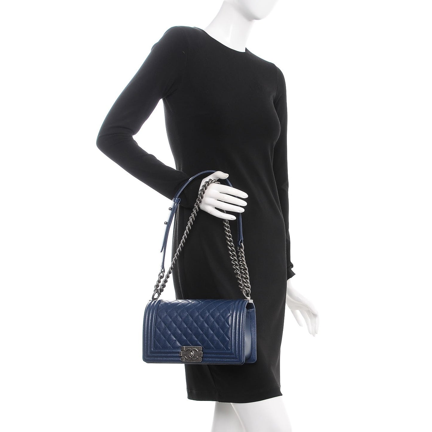 Caviar Quilted Medium Boy Flap Dark Blue