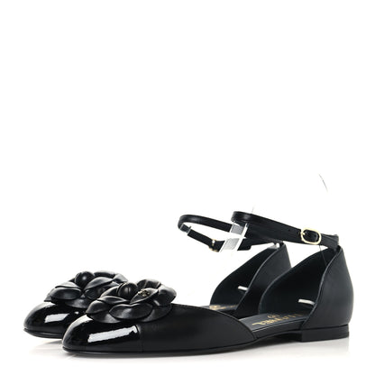 Chanel Lambskin Patent Calfskin Cap Toe Camellia Mary Jane Flats 37.5 Black 4 of 8