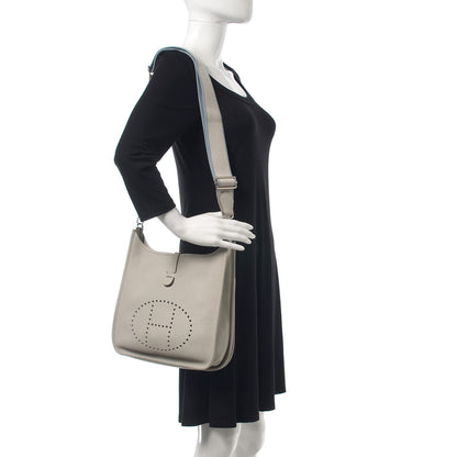 Hermes Taurillon Clemence Evelyne III PM Gris Perle Bleu Lin 2 of 12