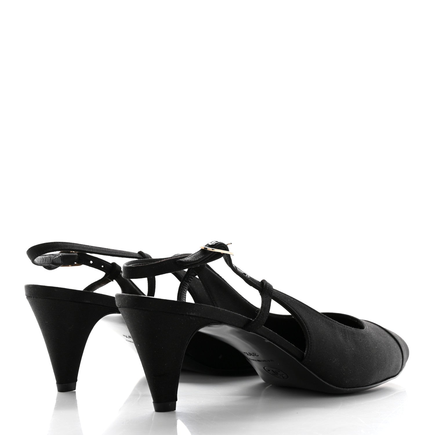 Chanel Satin Cap Toe CC Slingback Pumps 39.5 Black 4 of 9