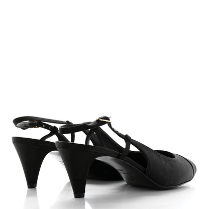 Chanel Satin Cap Toe CC Slingback Pumps 39.5 Black 4 of 9