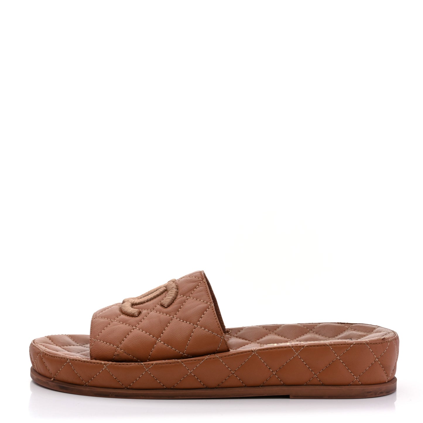 Lambskin Quilted CC Mules Sandals 38 Brown
