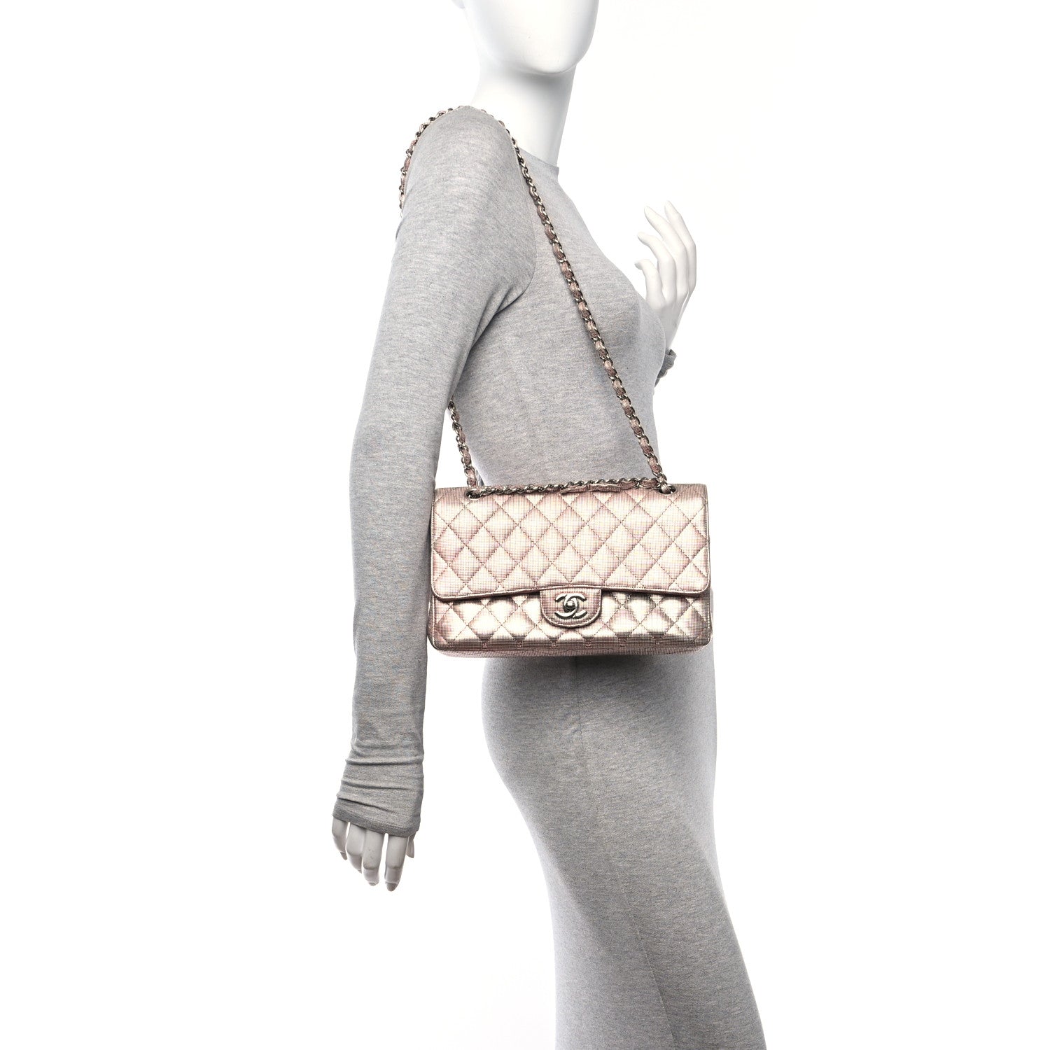 Chanel Metallic Calfskin Pixel Effect Medium Double Flap Pinky Gold 2 of 11