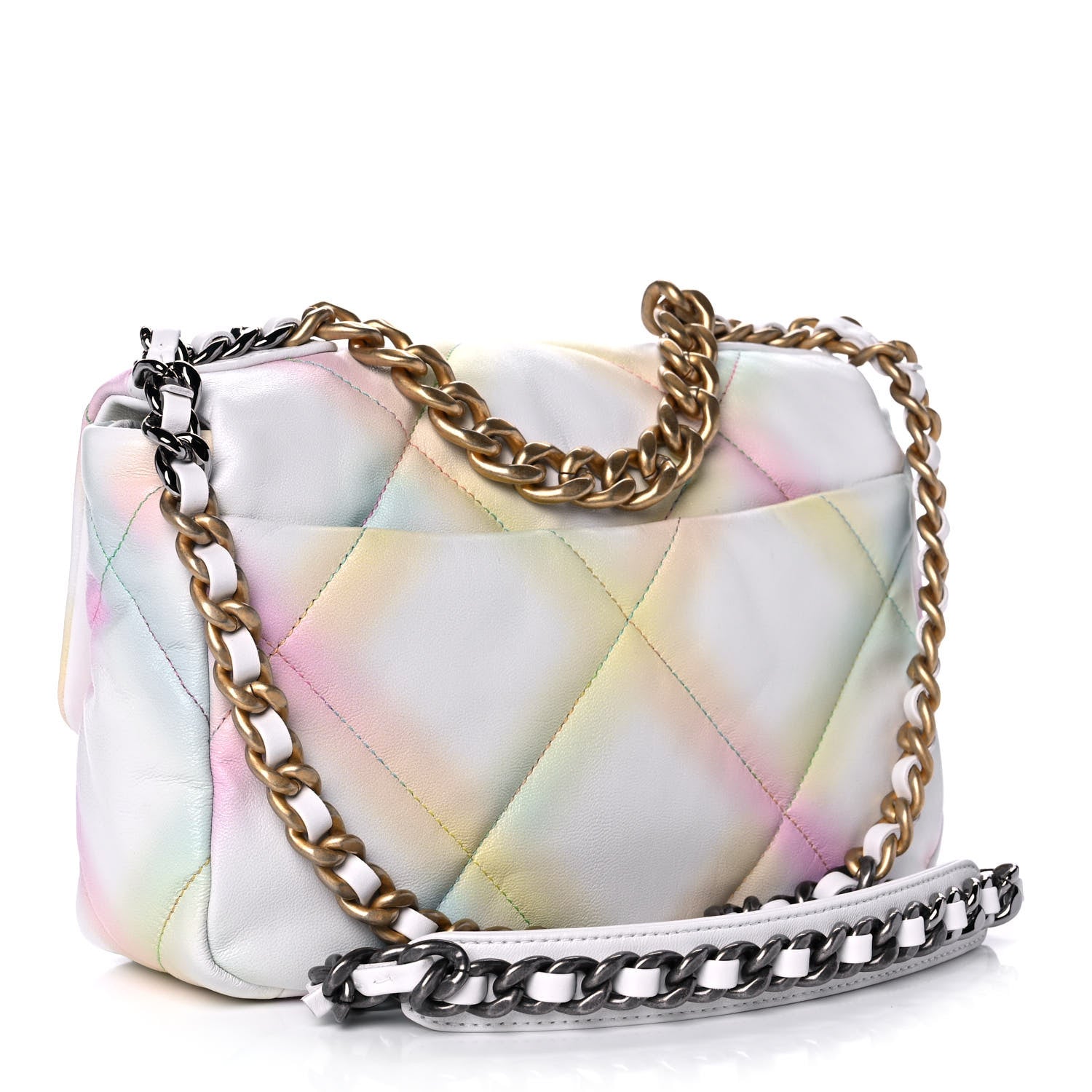 Chanel Printed Goatskin Quilted Medium Chanel 19 Flap White Multicolor 3 of 12
