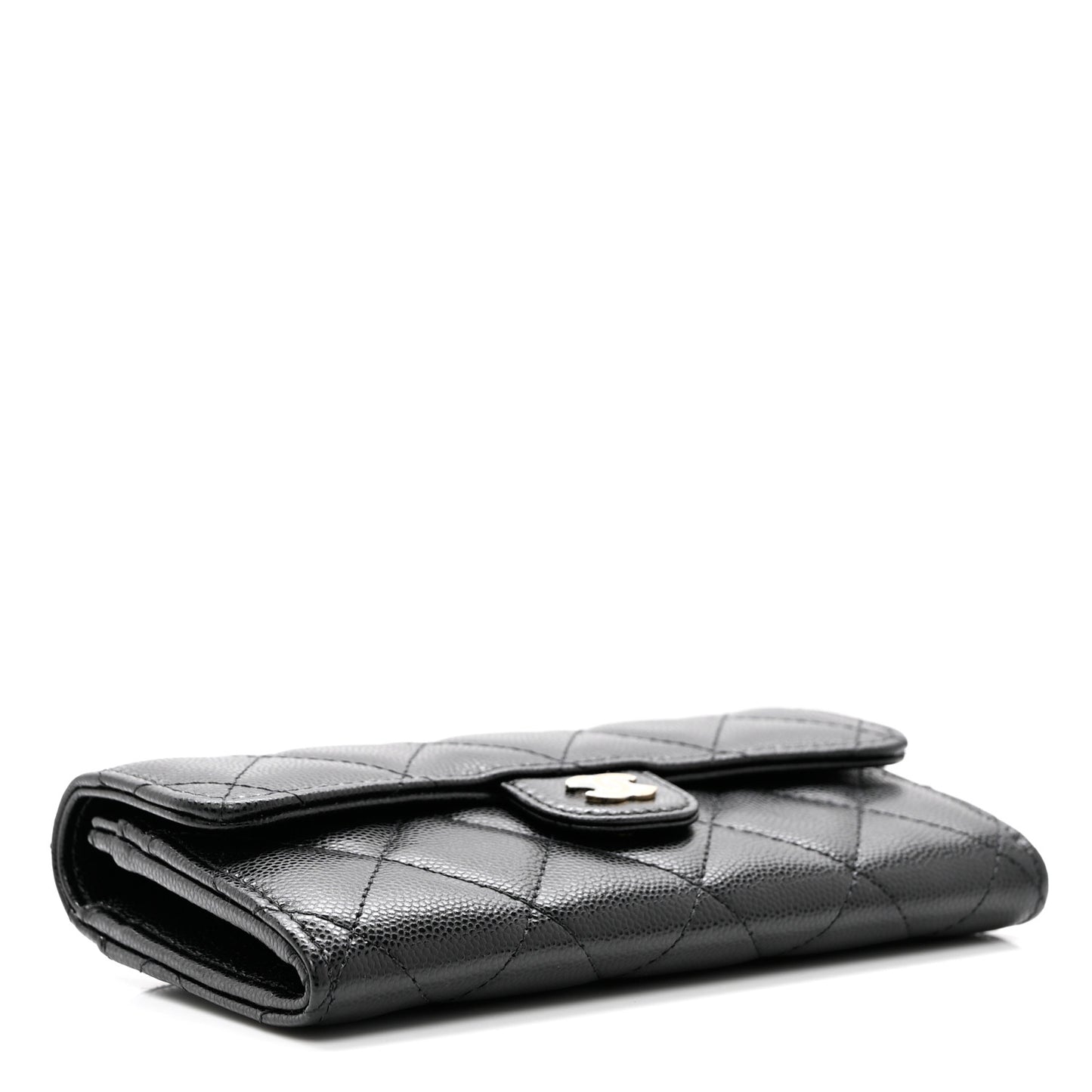 Caviar Quilted Medium Gusset Flap Wallet Black
