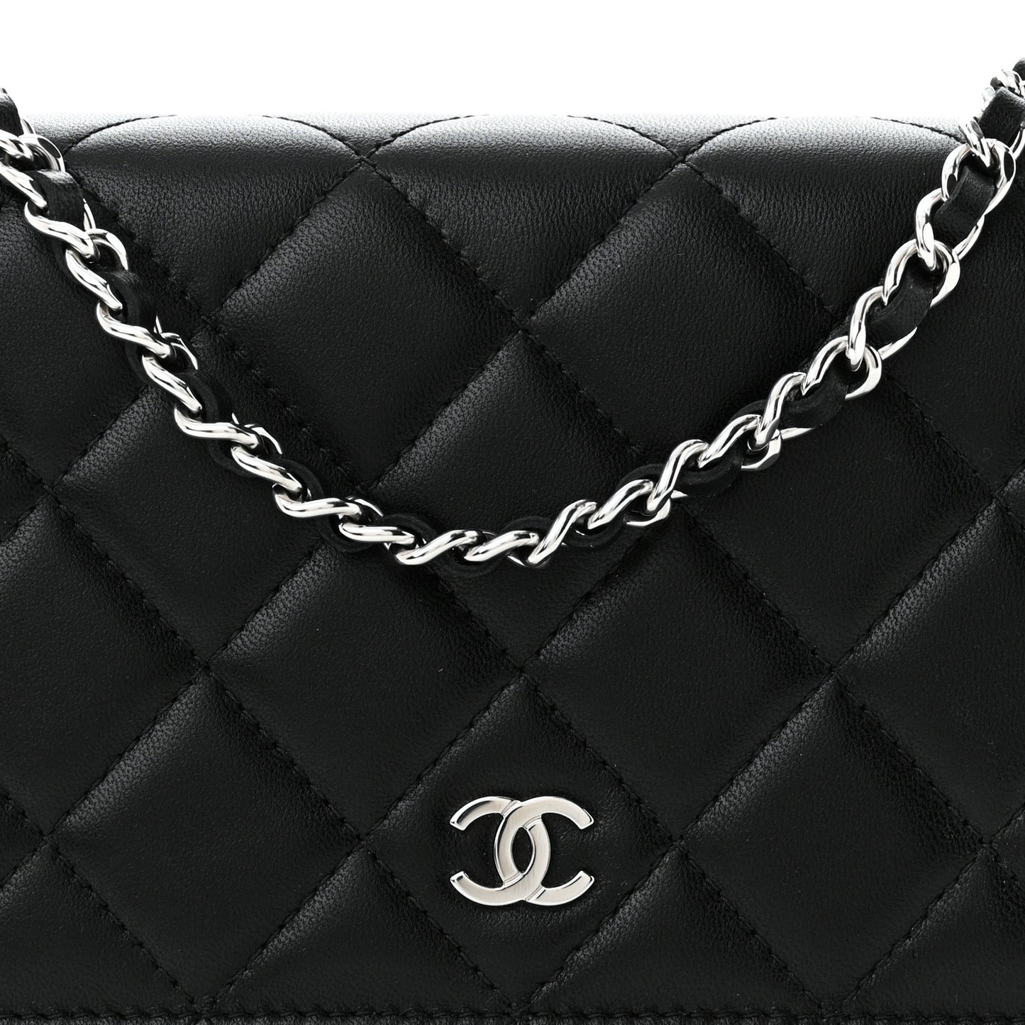 Lambskin Quilted Wallet On Chain WOC Black