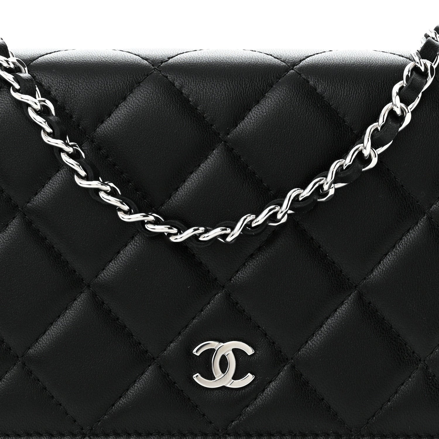 Chanel Lambskin Quilted Wallet On Chain WOC Black 9 of 12