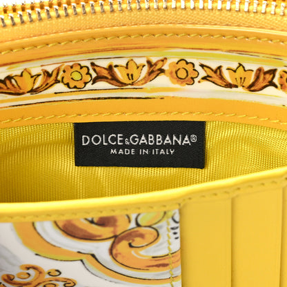 Dolce & Gabbana Vitello Lucido Stampato Majolica Print Zipped Card Holder Yellow White 6 of 7