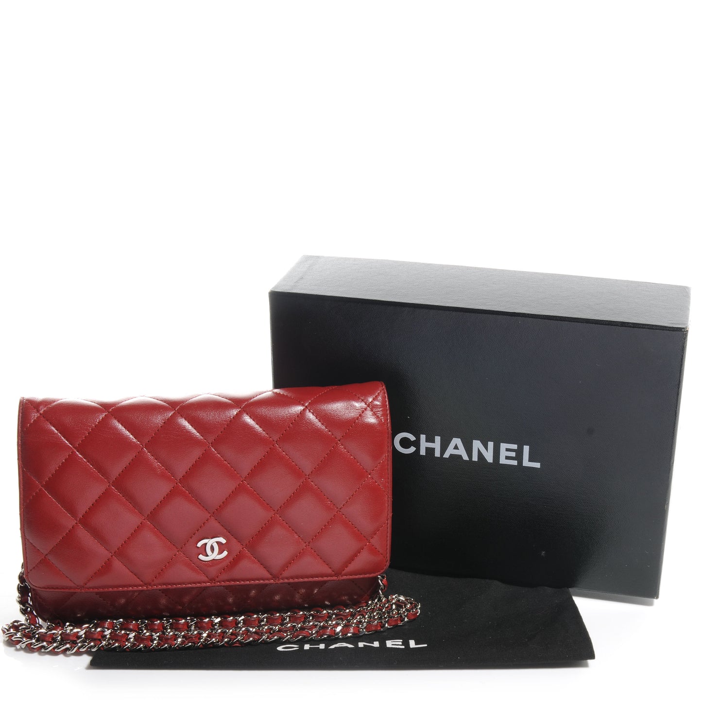 Lambskin Quilted Wallet On Chain WOC Red