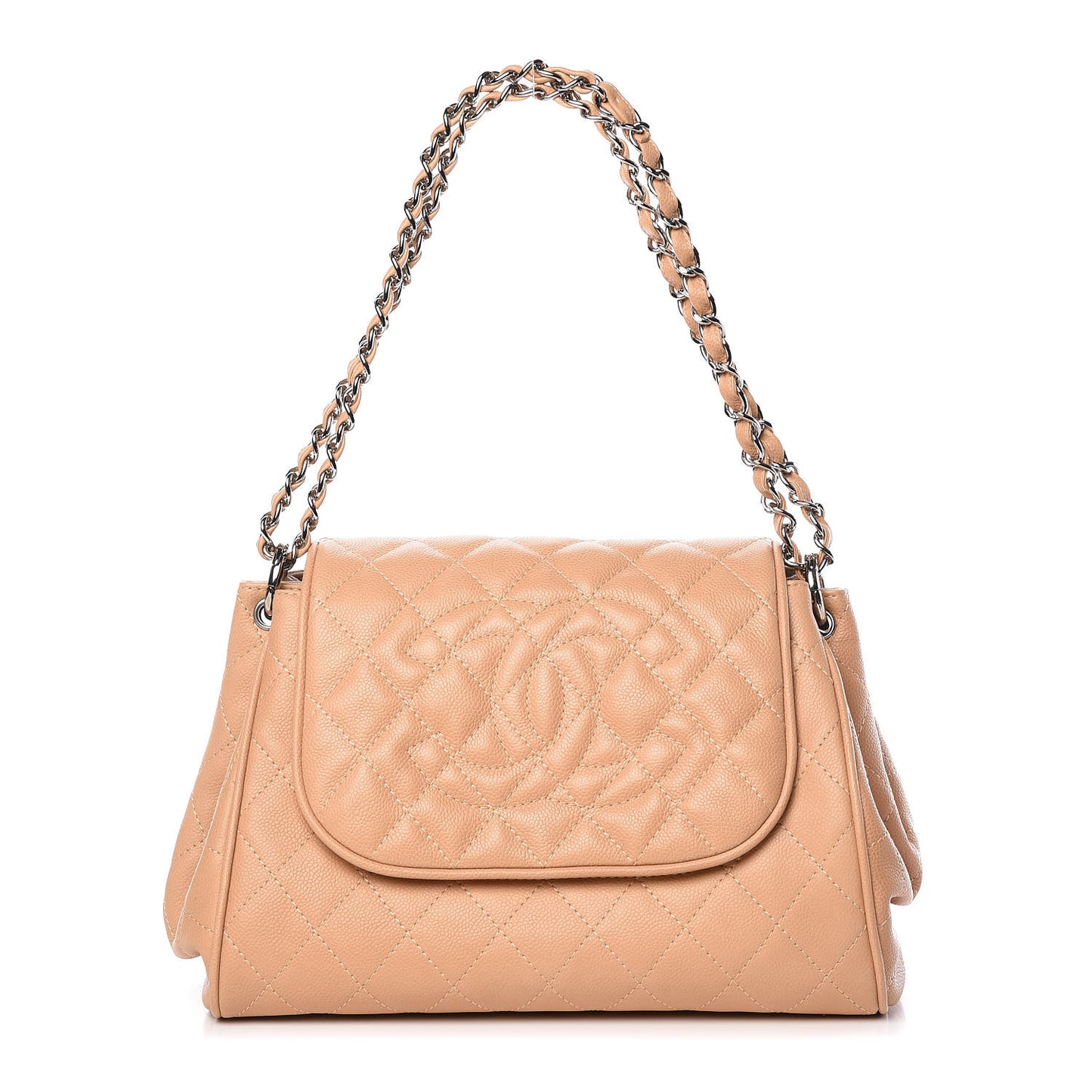Caviar Quilted Timeless Accordion Flap Beige