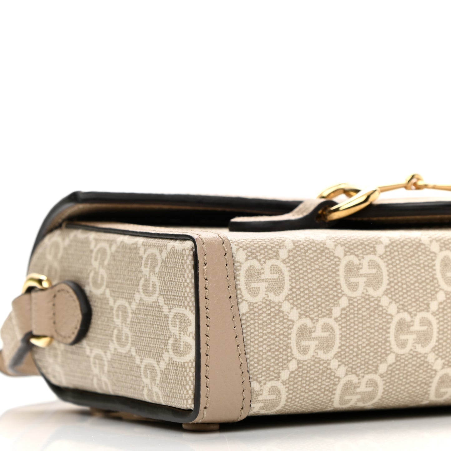 GG Supreme Monogram Textured Dollar Calfskin Mini Horsebit 1955 Shoulder Bag Beige Mystic White Oatmeal