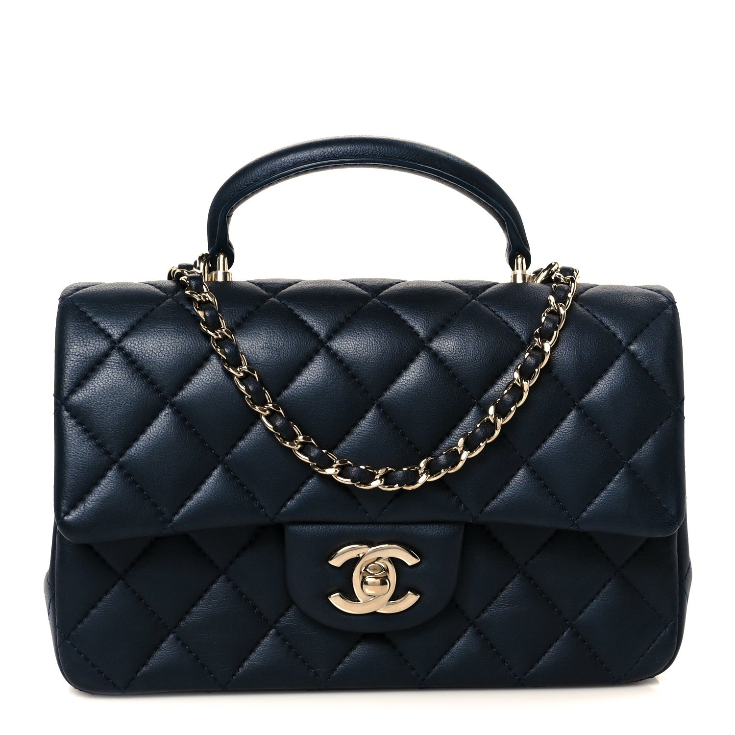 Chanel Lambskin Quilted Mini Top Handle Rectangular Flap Navy Blue 1 of 12