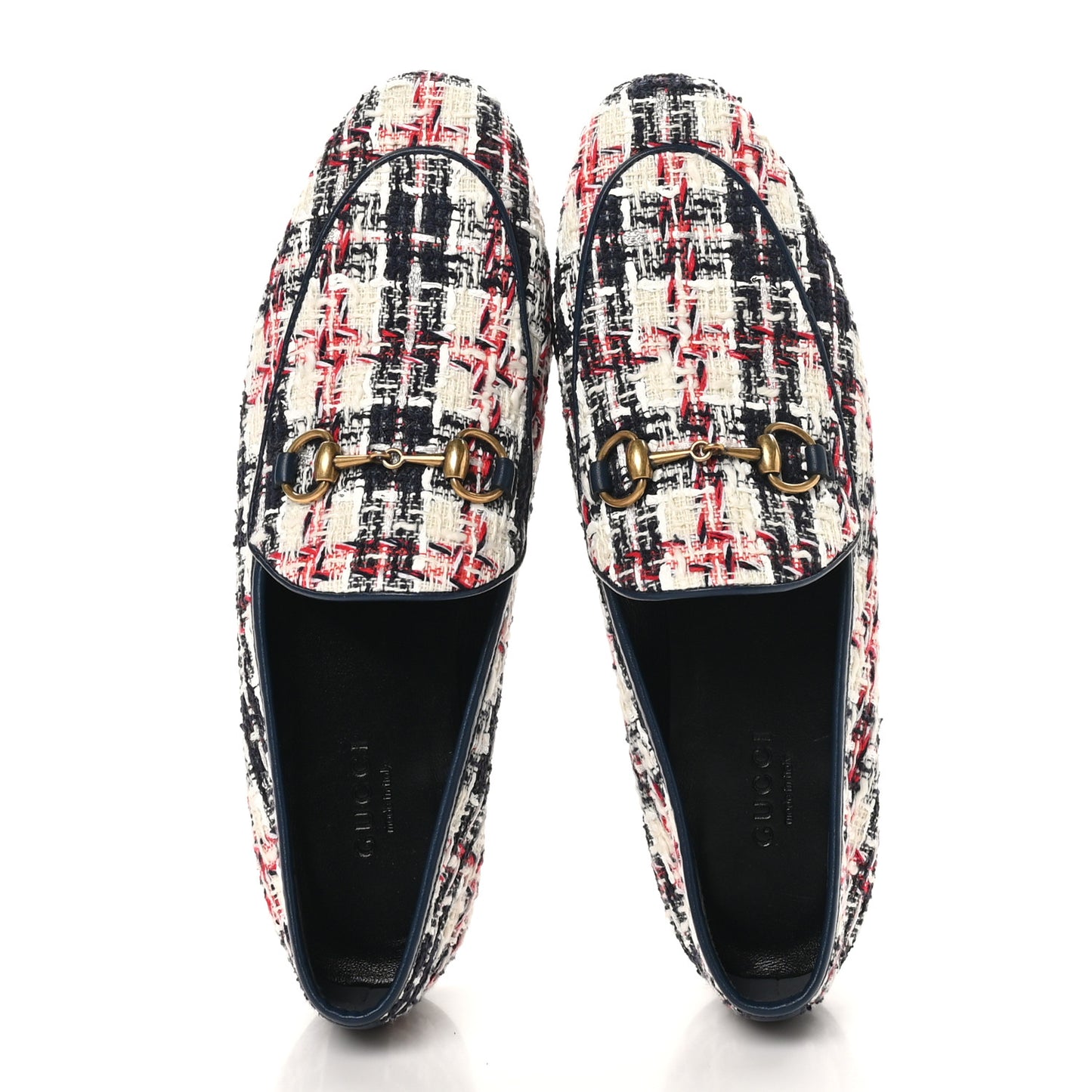 Tweed Check Horsebit Womens Jordaan Loafers 36.5 Gardenia Ink Blue Agata