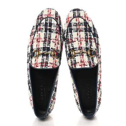 Gucci Tweed Check Horsebit Womens Jordaan Loafers 36.5 Gardenia Ink Blue Agata 2 of 9