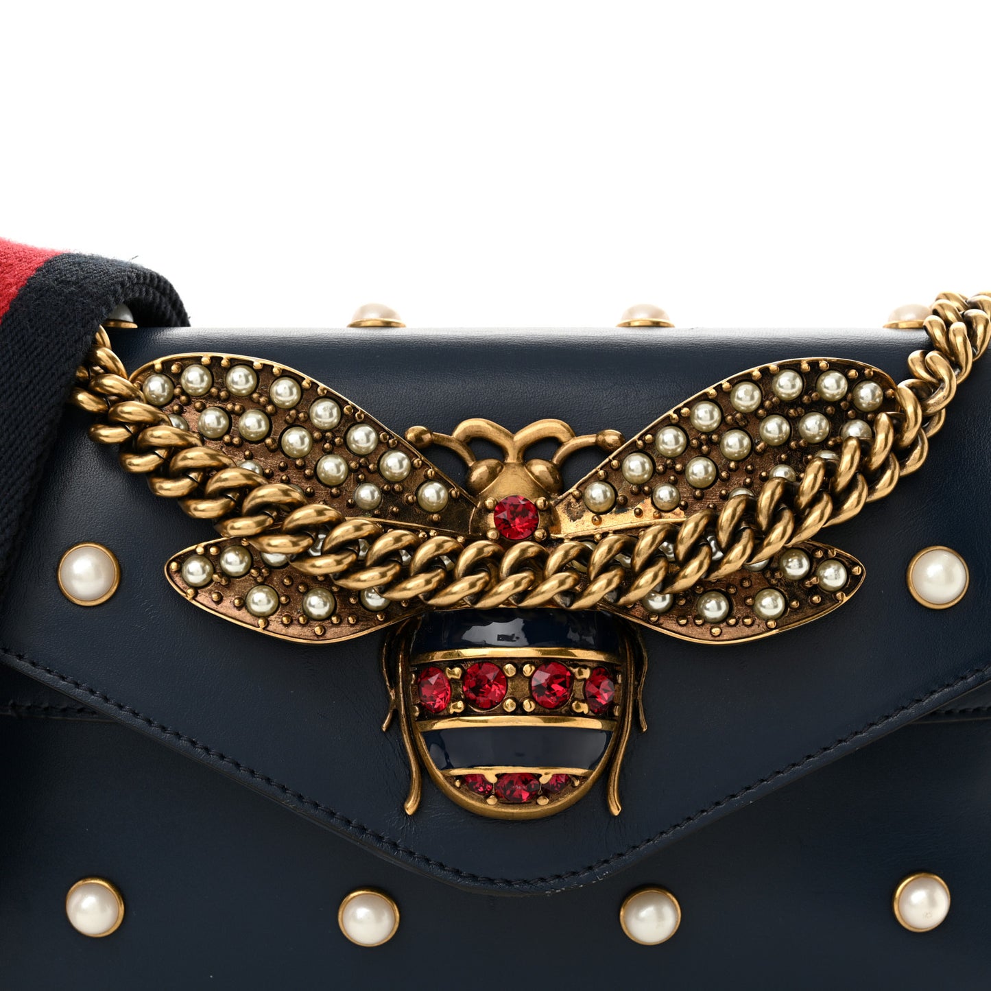 Nappa Pearl Studded Mini Queen Margaret Broadway Shoulder Bag Blue Agata