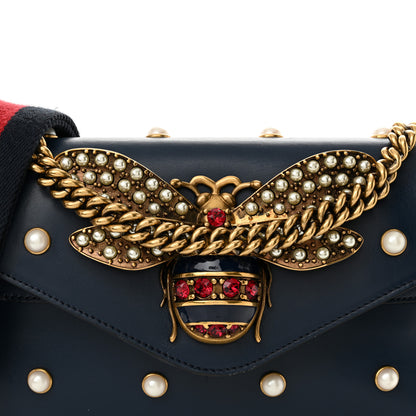 Gucci Nappa Pearl Studded Mini Queen Margaret Broadway Shoulder Bag Blue Agata 8 of 13