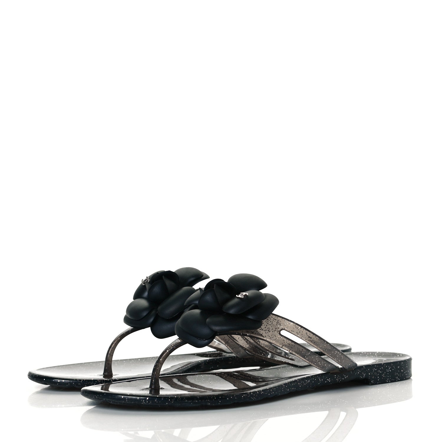 Chanel Jelly Quilted Camellia Thong Sandals 39 Black 2 of 7