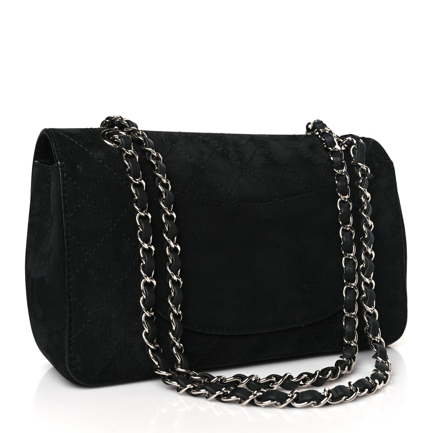 Suede Quilted Medium Double Flap Black