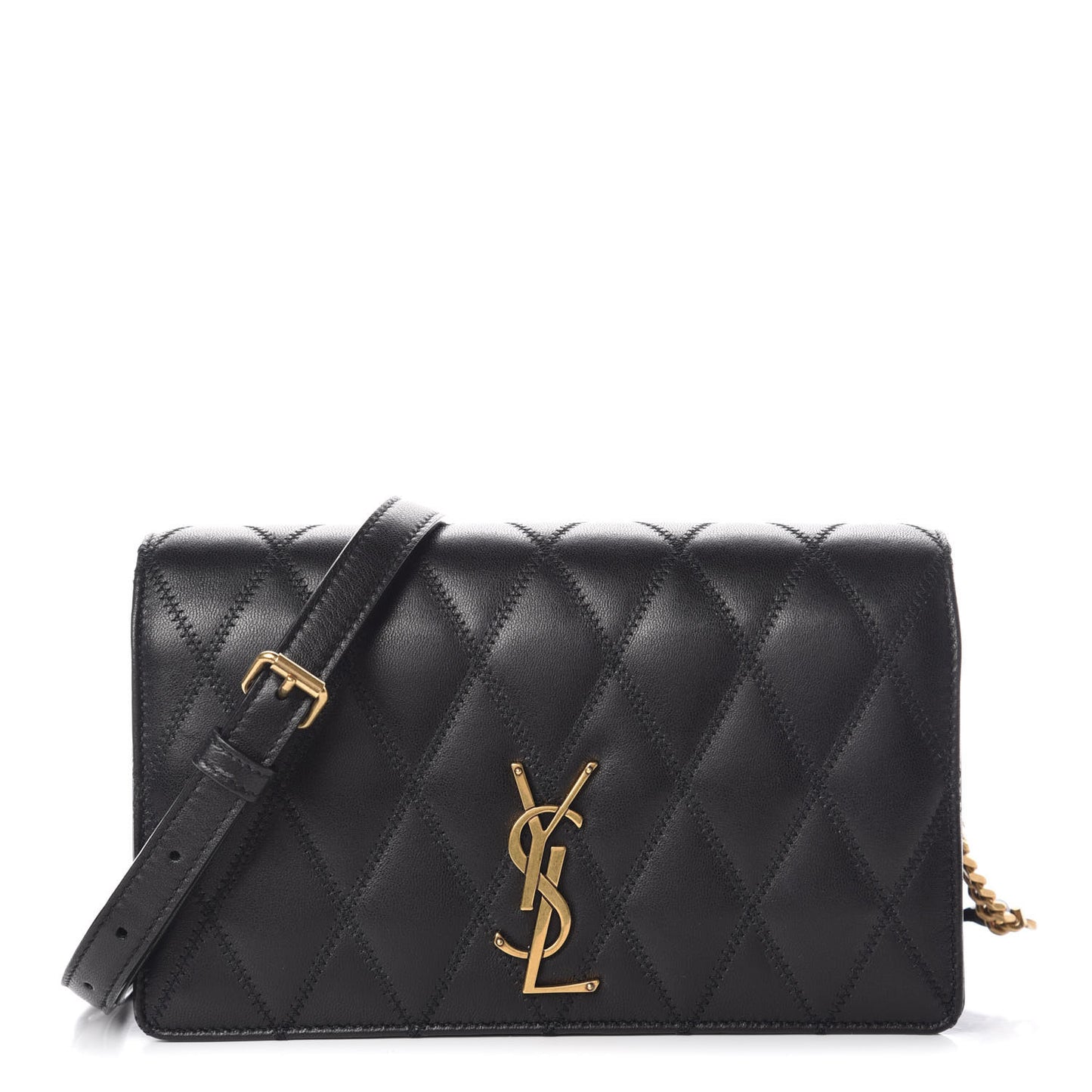 Lambskin Diamond Quilted Monogram Angie Chain Bag Black
