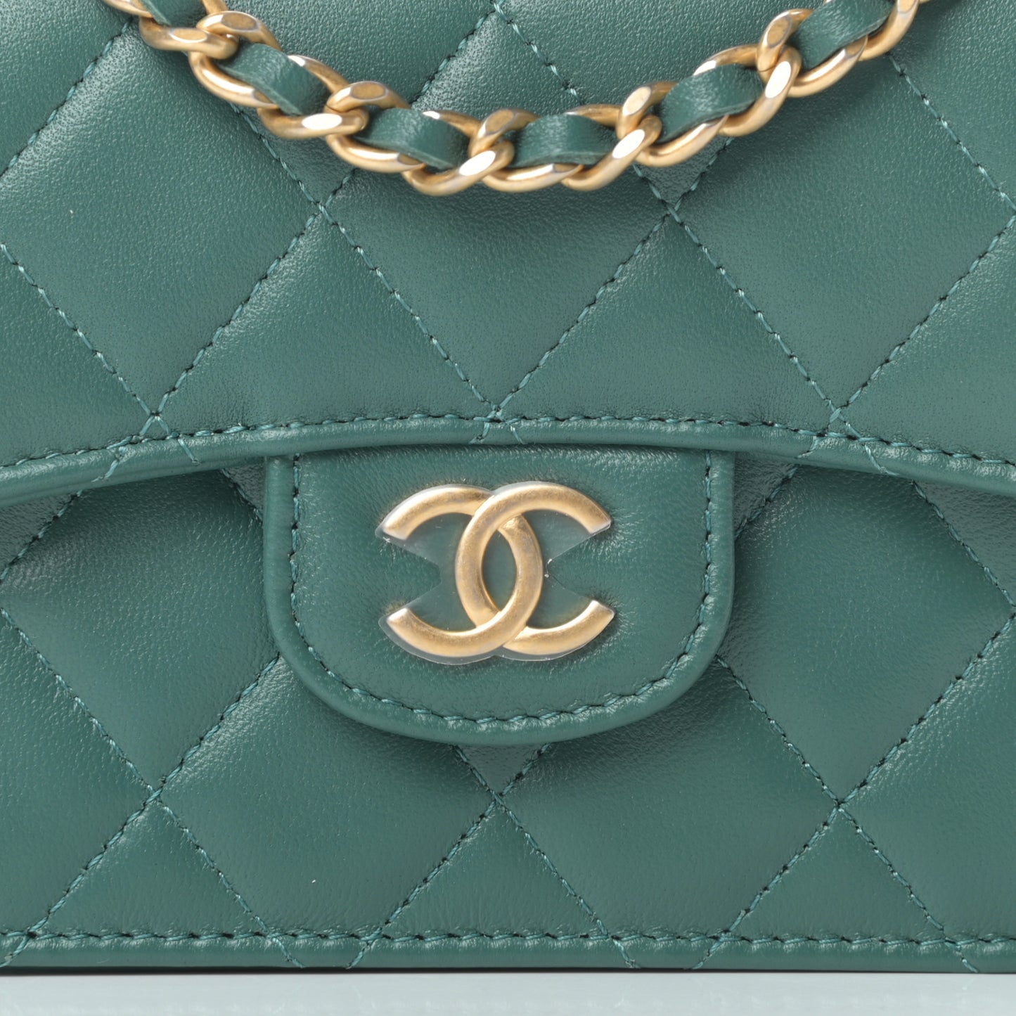 Lambskin Quilted Top Handle Flap Coin Purse With Chain Green