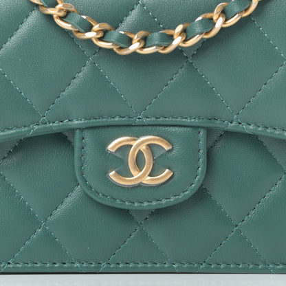Chanel Lambskin Quilted Top Handle Flap Coin Purse With Chain Green 9 of 13