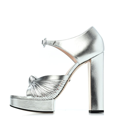 Gucci Metallic Nappa Crawford Knotted Strap Platform 41 Silver 1 of 4