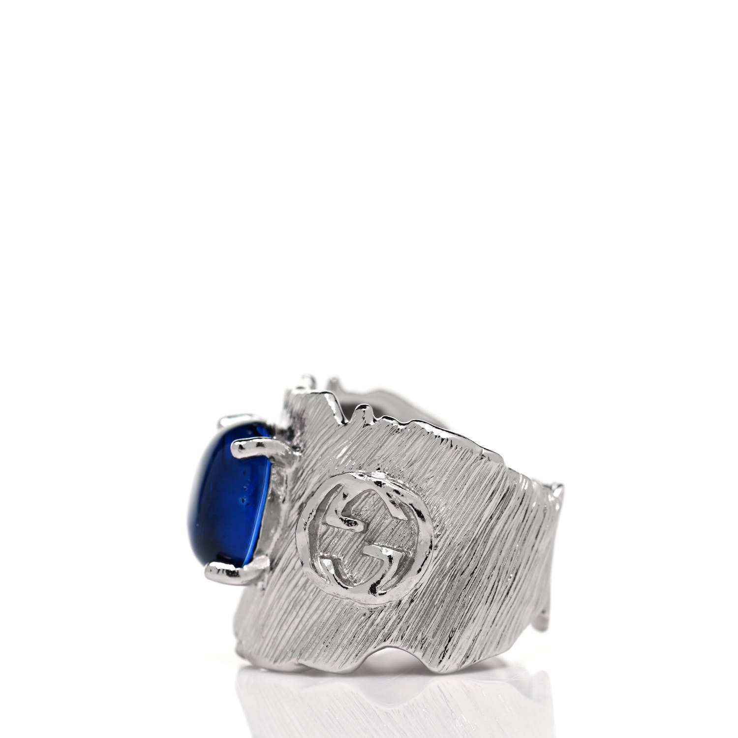 Gucci Metal Crystal GG Ring M Silver Blue 3 of 6